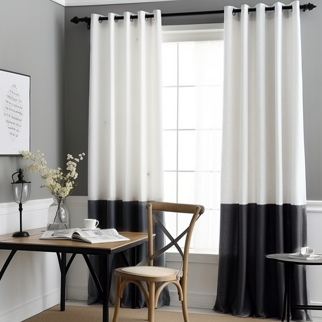 Black and White Eyelet Linen Curtain Panel with Blackout Lining - Custom Width and Length
