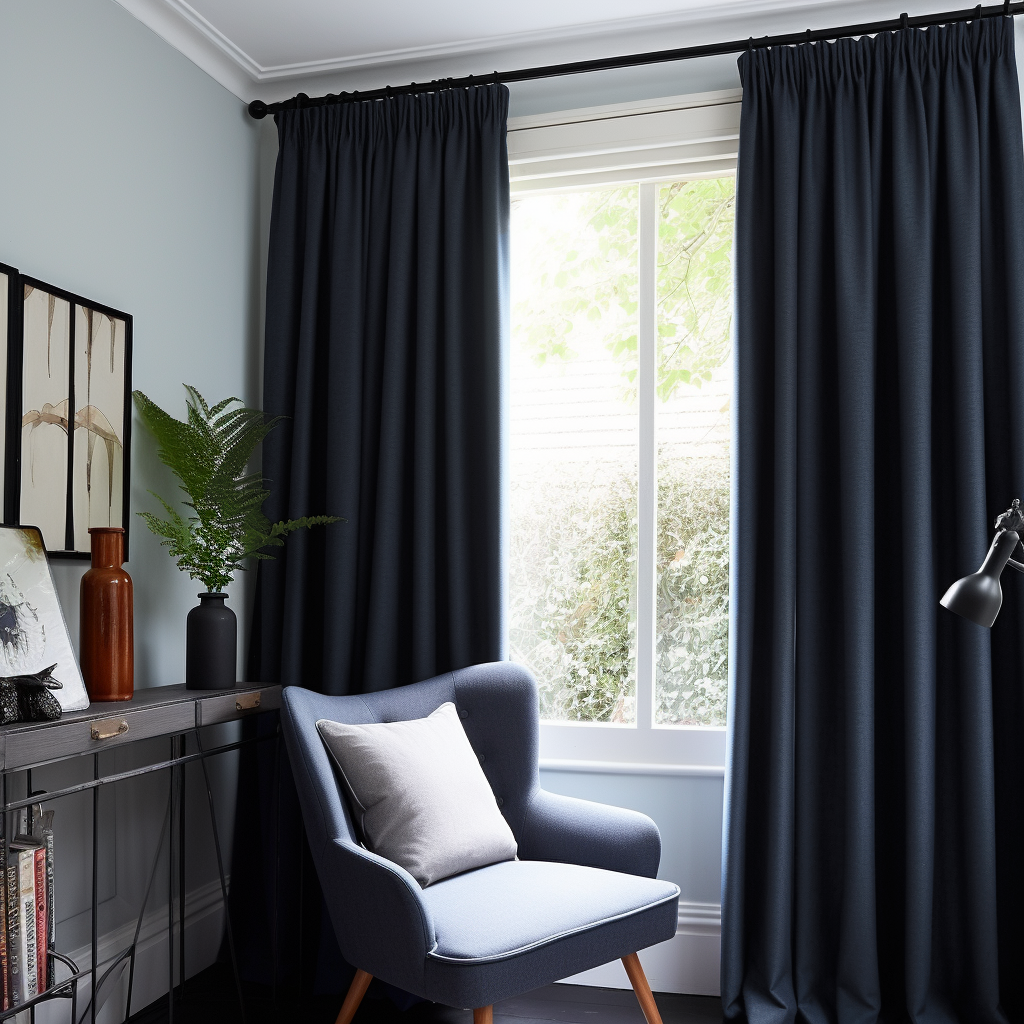 Blue Pencil Pleat Thermal Insulated Total Blackout Linen Curtain - Custom Width and Length - Suitable for Rings and Hooks or Tracks, Color: Royal Blue