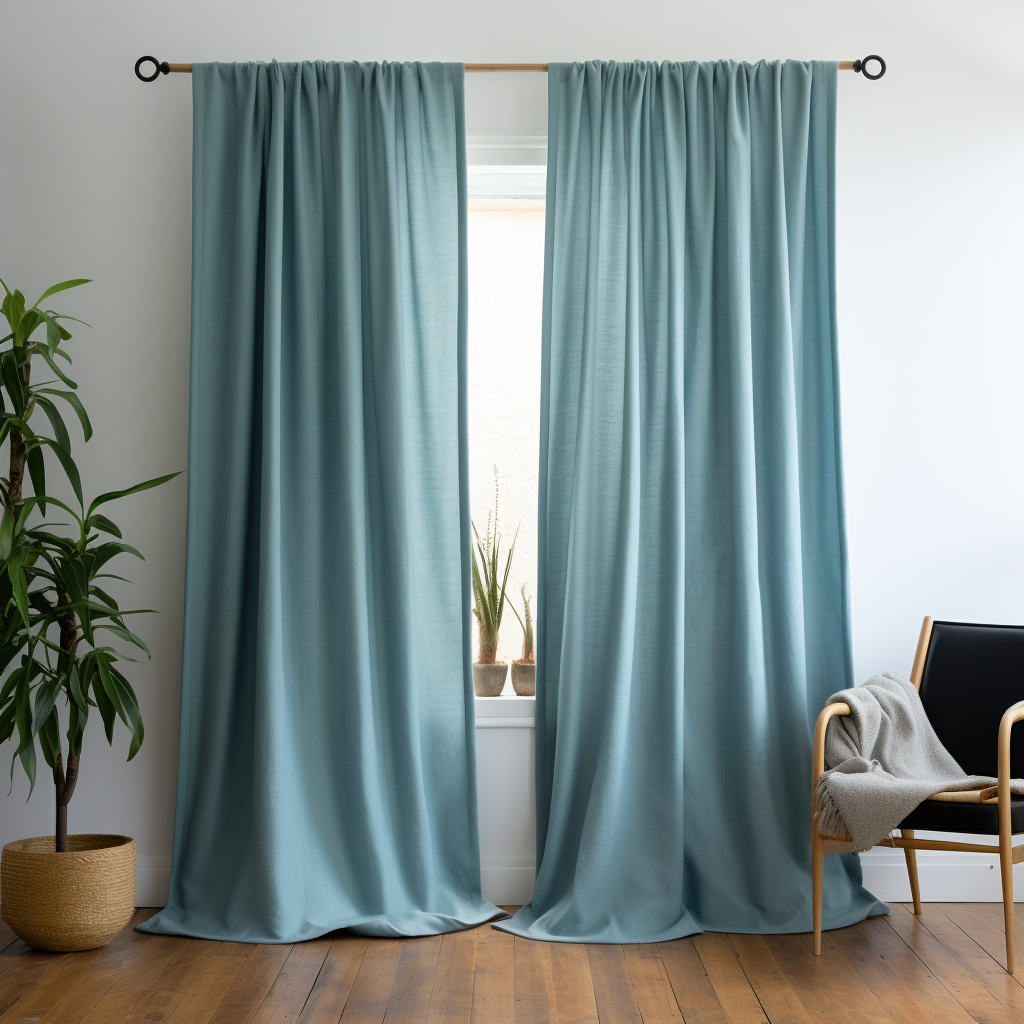 Blue Rod Pocket Thermal Insulated Total Blackout Linen Curtain - Custom Width and Length, Color: Aquamarine