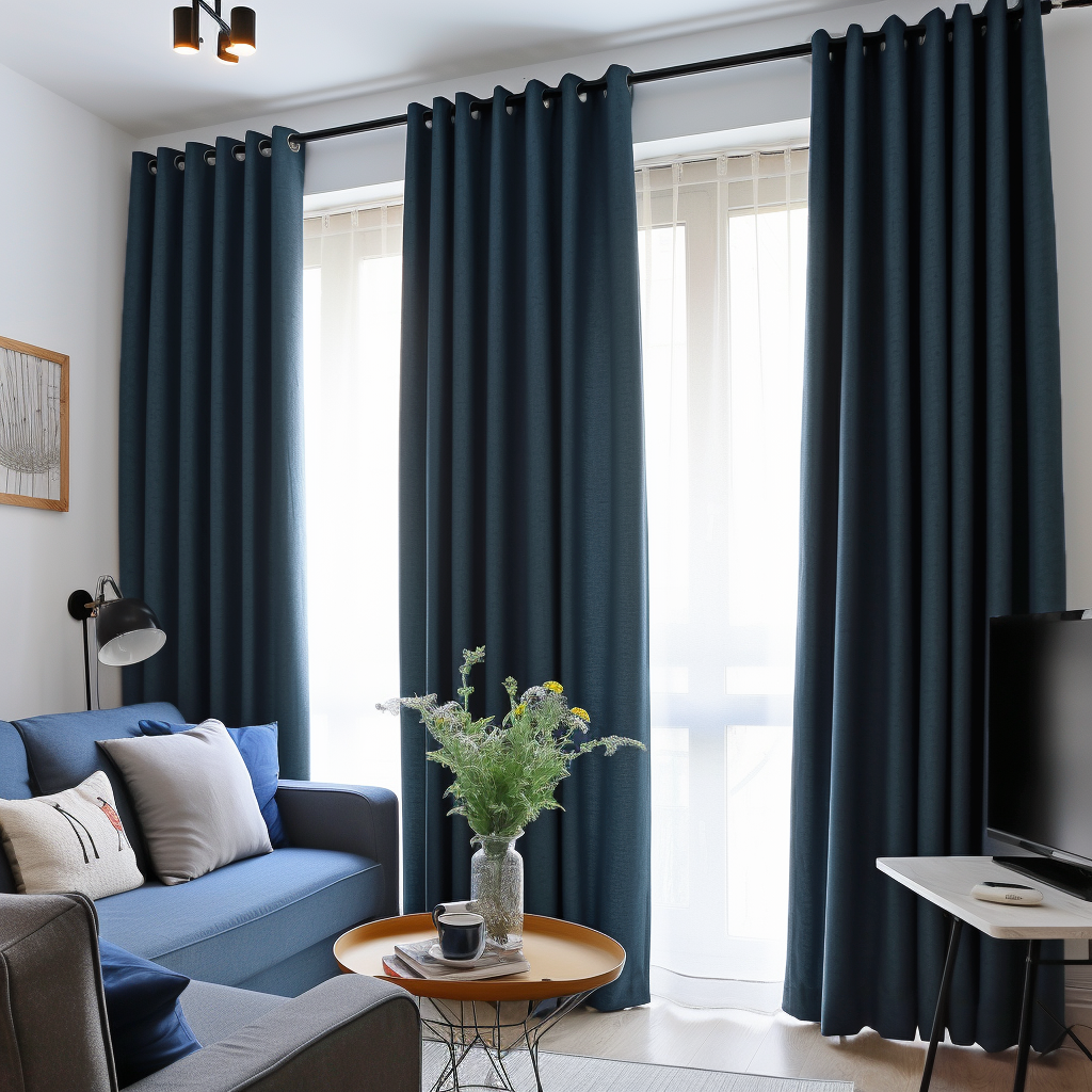 Blue Thermal Insulated Total Blackout Eyelet Linen Curtain - Custom Width and Length, Color: Peacock Blue