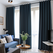Blue Thermal Insulated Total Blackout Eyelet Linen Curtain - Custom Width and Length, Color: Peacock Blue