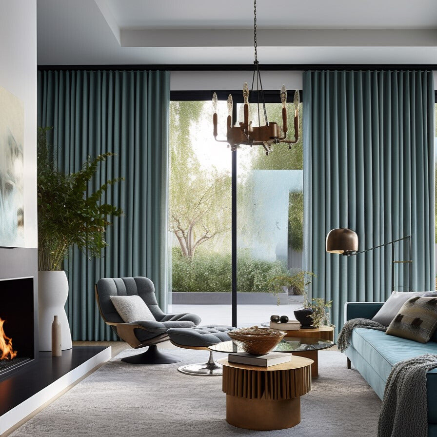 Blue S-Fold Thermal Insulated Total Blackout Linen Curtain - Custom Width and Length - Suitable for Rings and Hooks or Tracks, Color: Aquamarine