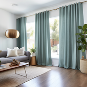 Blue Thermal Insulated Total Blackout Eyelet Linen Curtain - Custom Width and Length, Color: Aquamarine