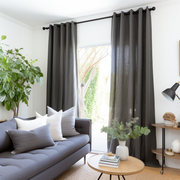 Charcoal Grey Eyelet Linen Curtain Panel with Cotton Lining - Custom Sizes & Colours