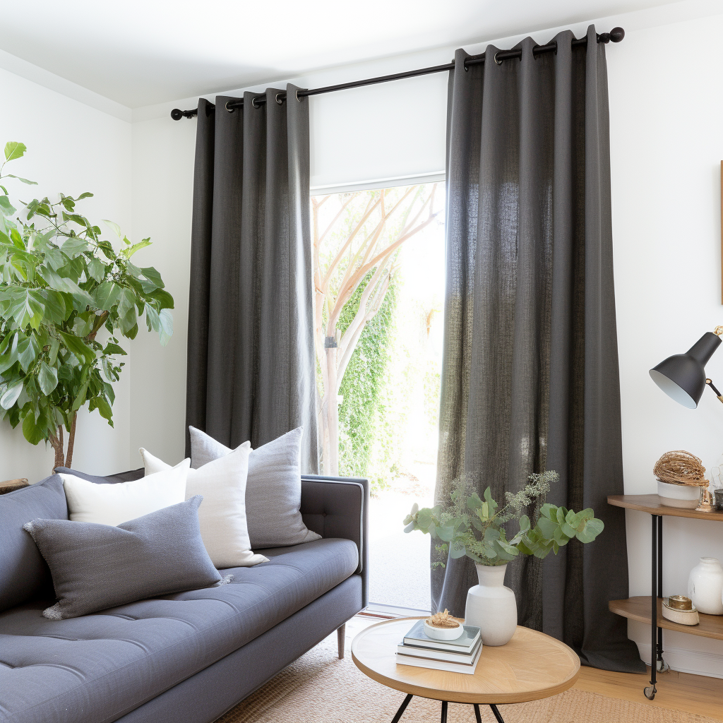 Charcoal Grey Eyelet Linen Curtain Panel with Cotton Lining - Custom Sizes & Colours