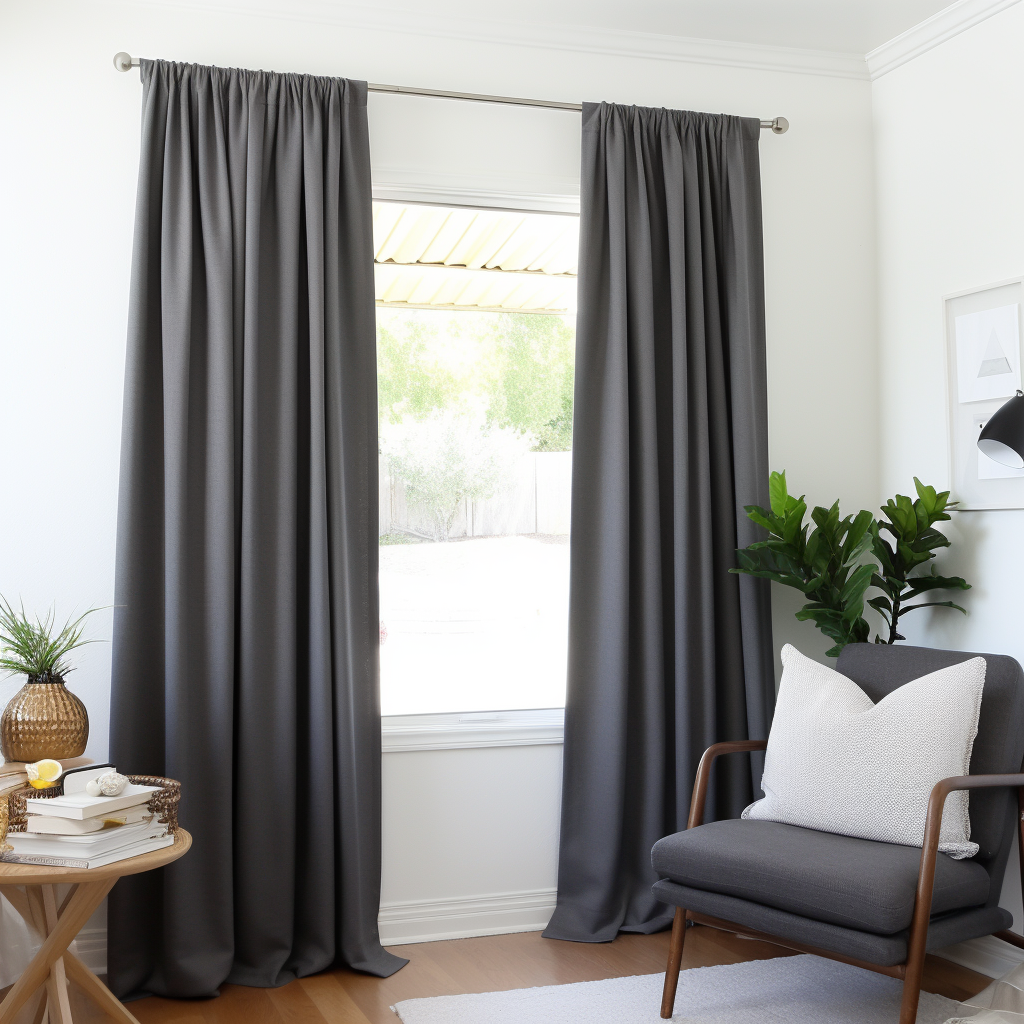 Charcoal Grey Linen Rod Pocket Curtain Panel with Blackout Lining - Custom Sizes & Colours