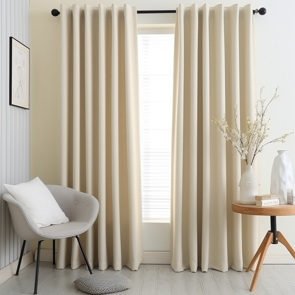 Cream Linen Back Tab Curtain Panel with Blackout Lining - Custom Width, Custom Length