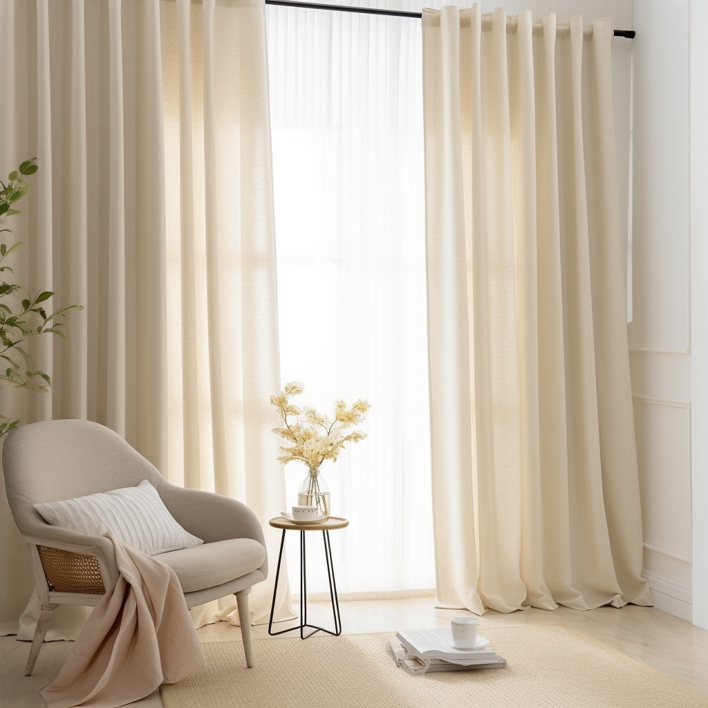 Cream Linen Back Tab Curtain Panel with Cotton Lining - Custom Width, Custom Length