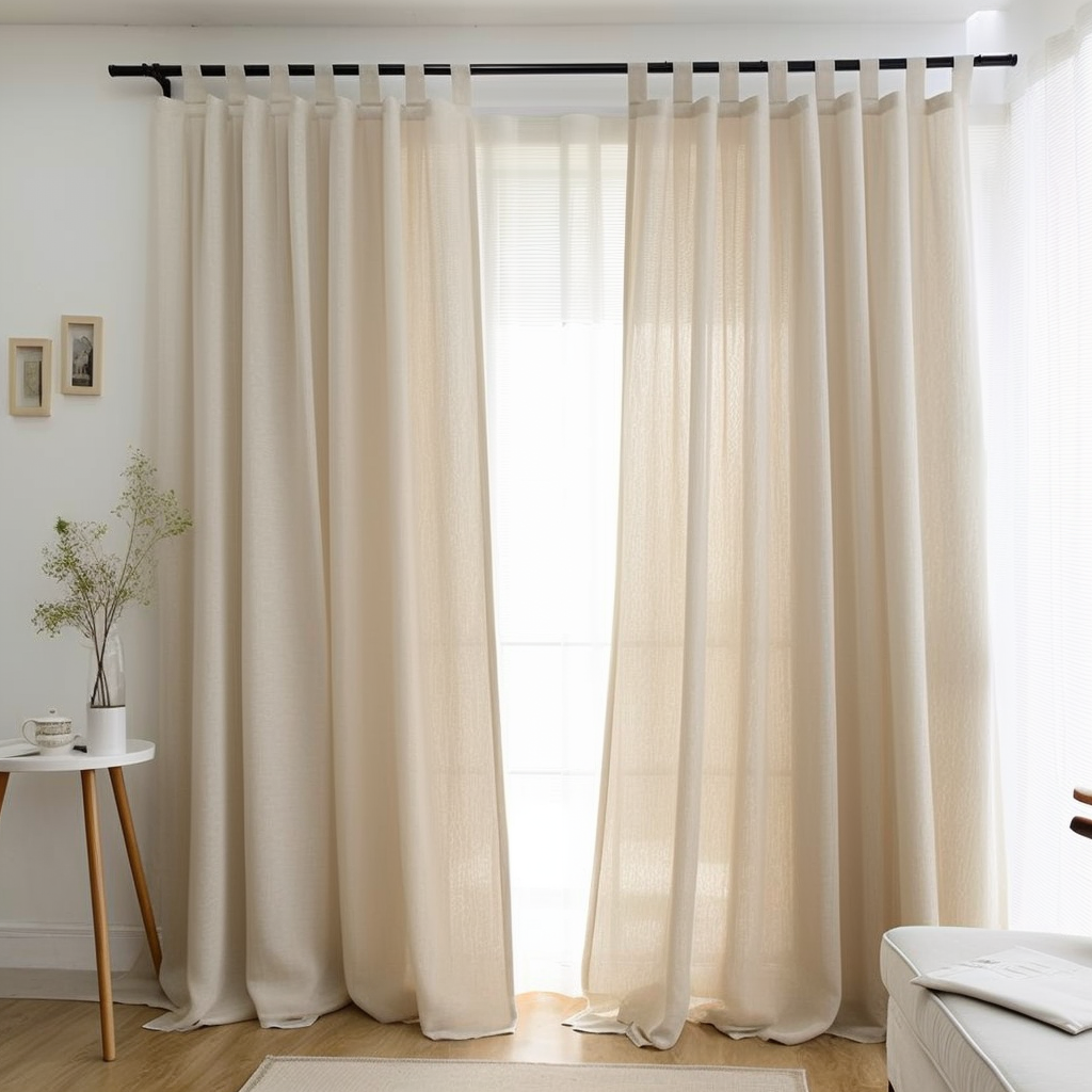 Cream Linen Tab Top Curtain Panel - Custom Width, Custom Length