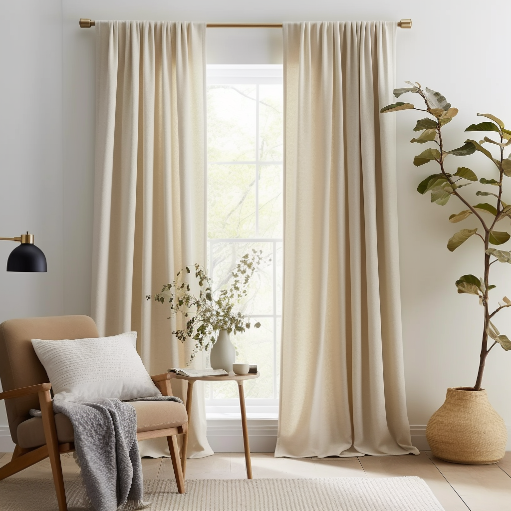 Cream Rod Pocket Linen Curtain with White Cotton Lining - Custom Sizes & Colours