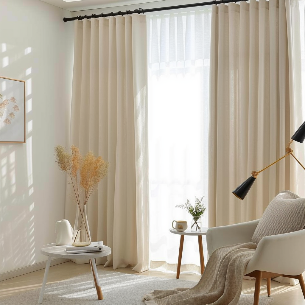 Cream S-fold Cotton Lined Linen Curtain Panel - Suitable for Rings and Hooks or Track