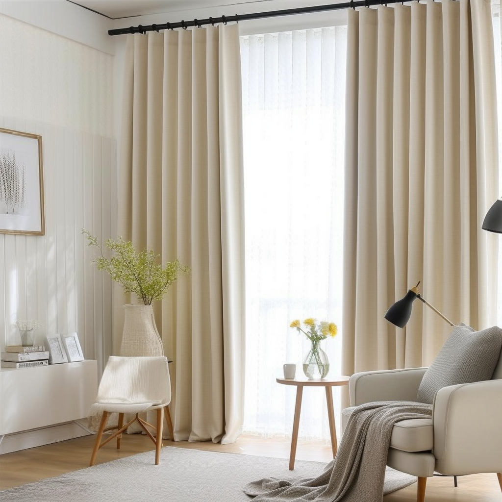 Cream Blackout S-fold Linen Curtain Panel - Suitable for Rings and Hooks or Track
