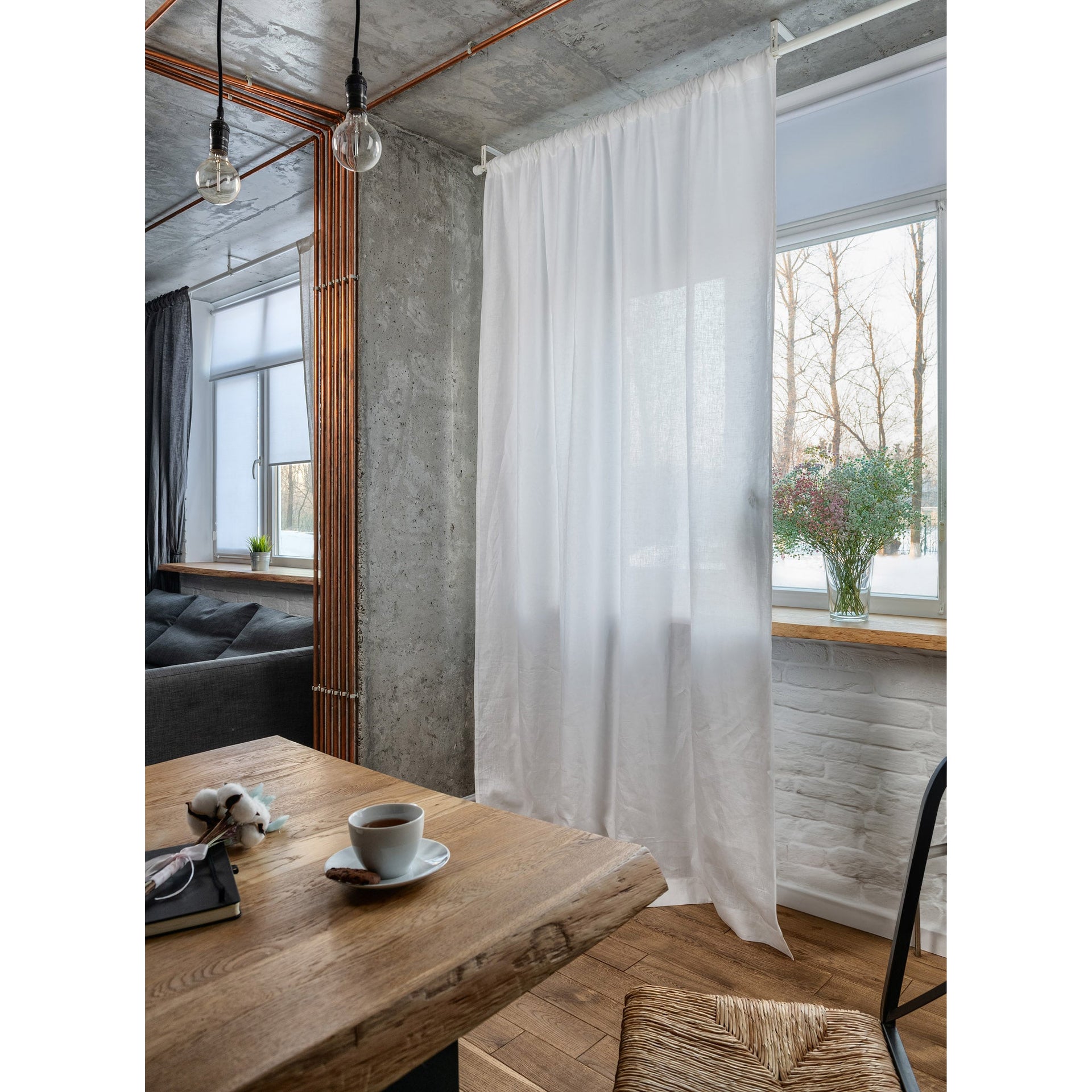 Linen Curtain with White Cotton Lining and Pole Pocket