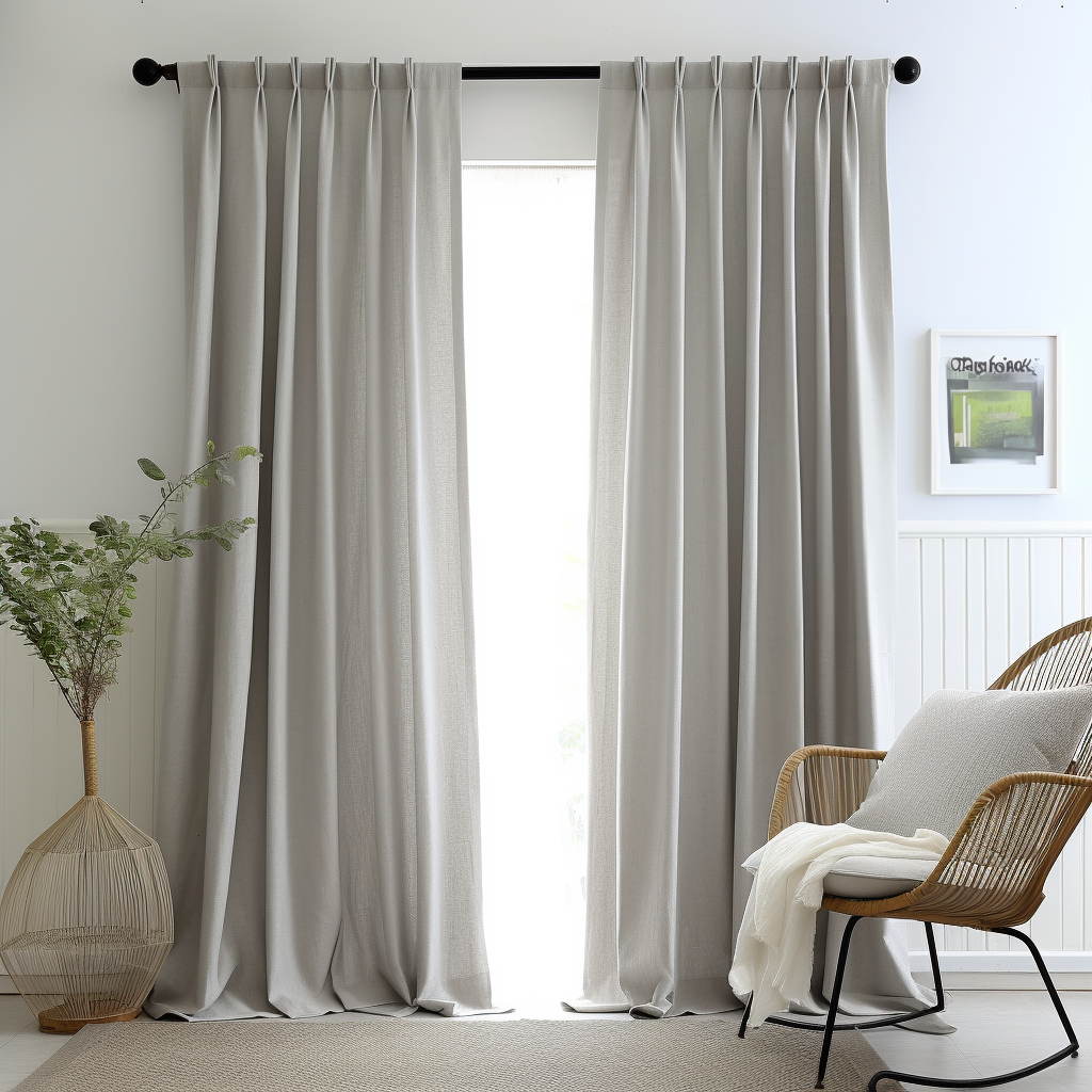 Double Pinch Pleat Grey Linen Curtain Panel - Custom Sizes & Colours