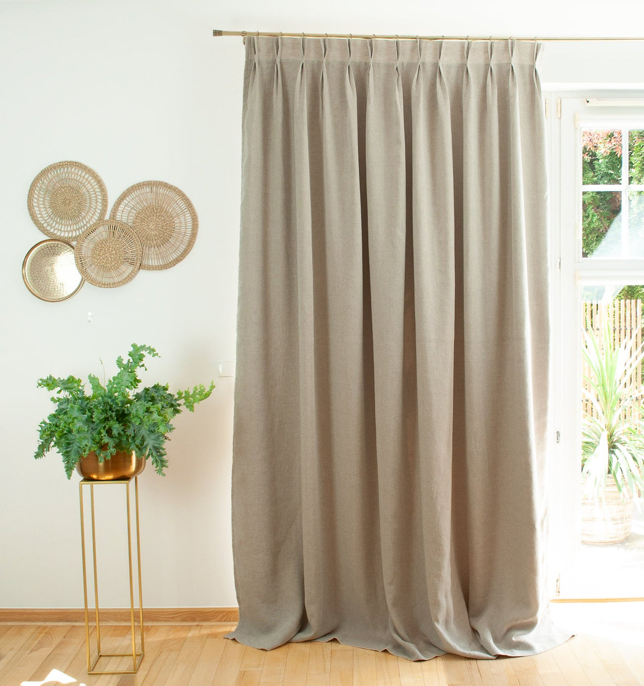 Grey Double Pinch Pleat Linen Curtain Panel - Custom Sizes & Colours