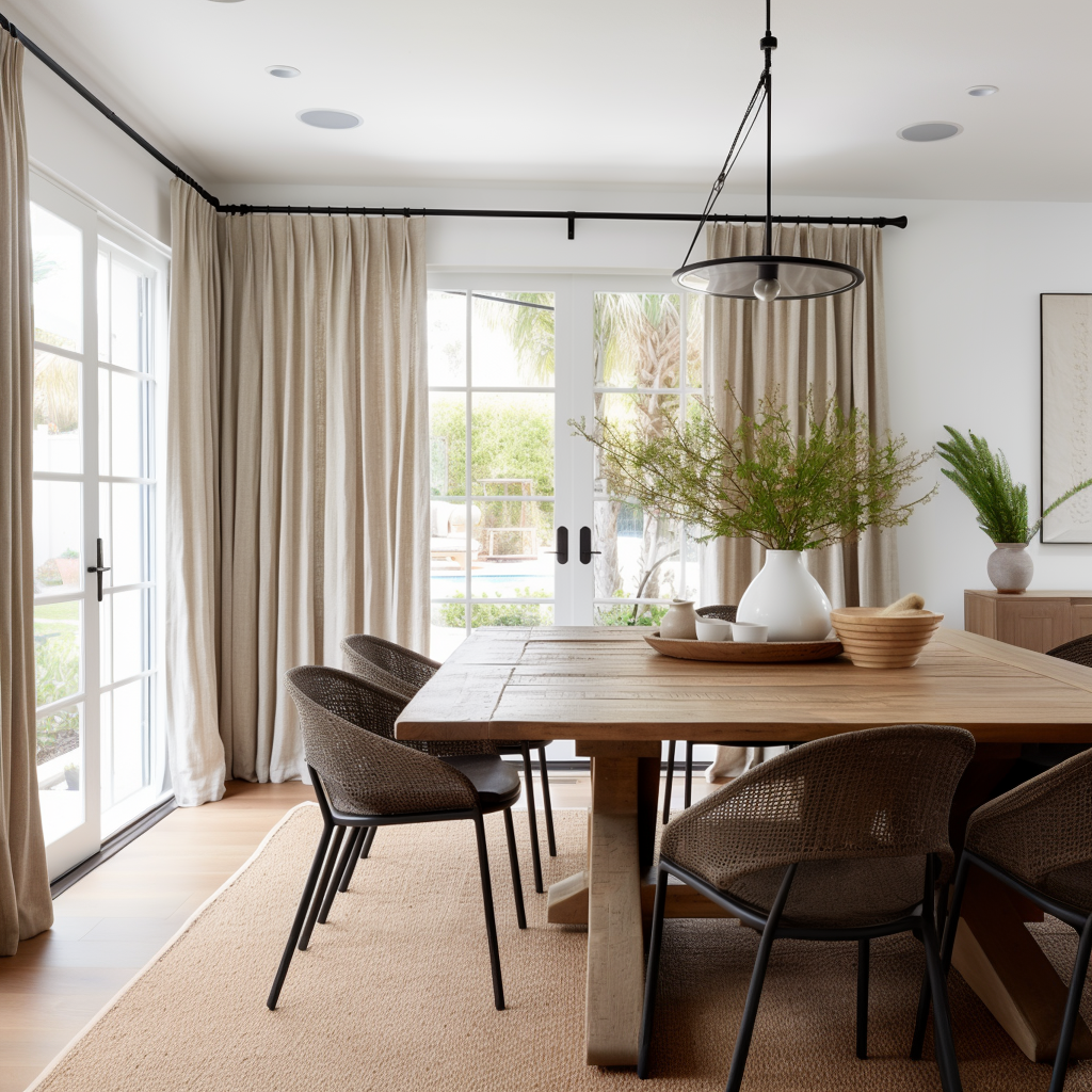Euro Pleat Linen Curtain Panel with Blackout Lining for Dining Room - Heading for Rings and Hooks