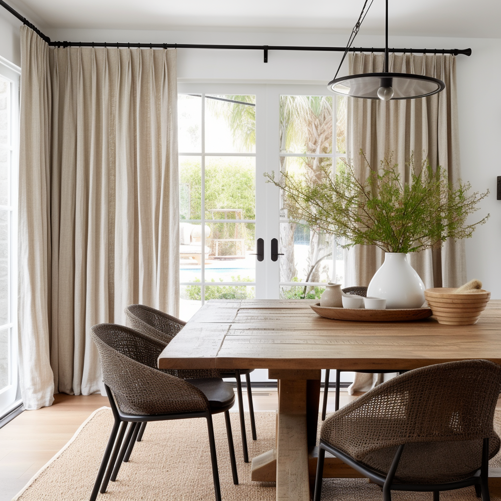 Euro Pleat Linen Curtain Panel with Blackout Lining for Dining Room - Heading for Rings and Hooks