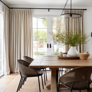 Euro Pleat Linen Curtain Panel with Blackout Lining for Dining Room - Heading for Rings and Hooks