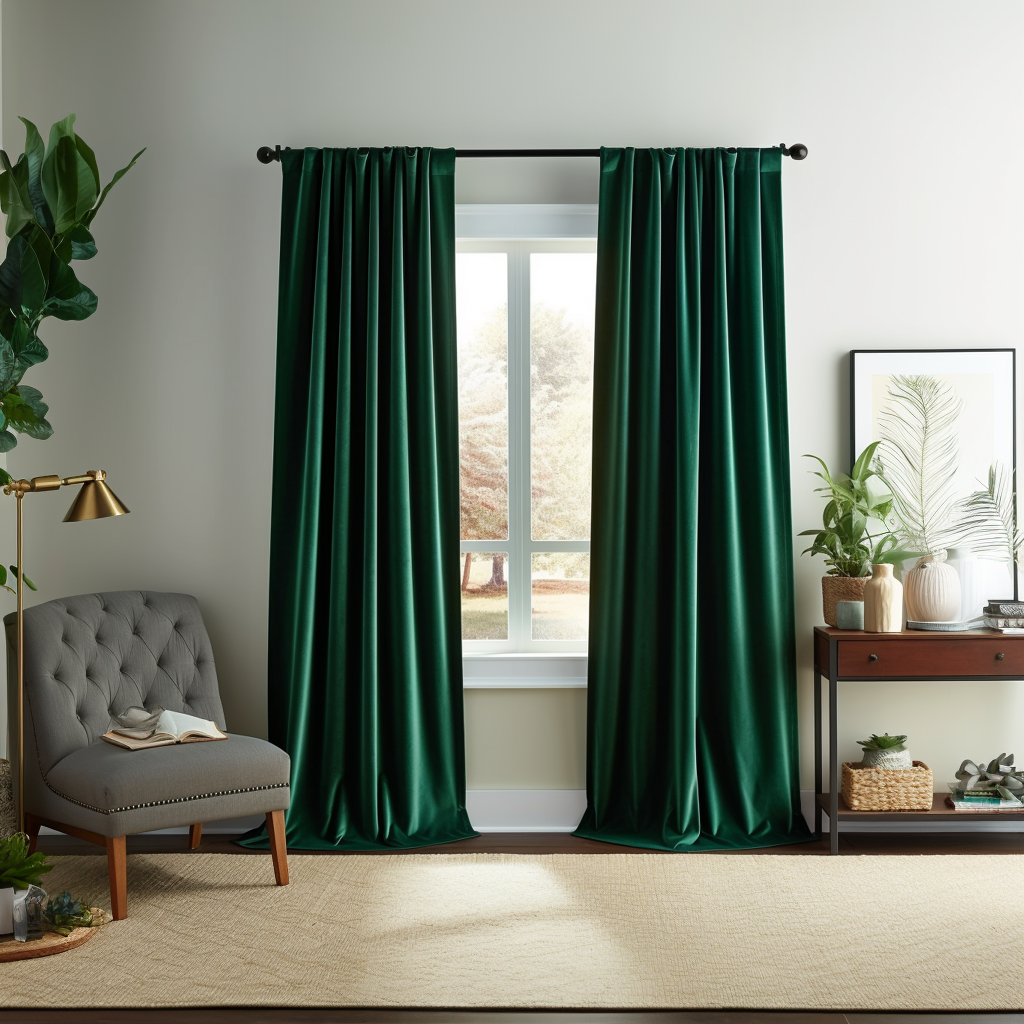 Emerald Green Velvet Rod Pocket Curtain