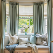 Aquamarine Blue Euro Pleat Linen Bay Window Curtain Panel - Heading for Rings and Hooks