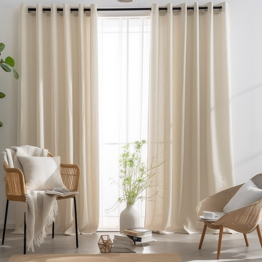 Eyelet Cream Linen Curtain Panel - Grommet Curtains