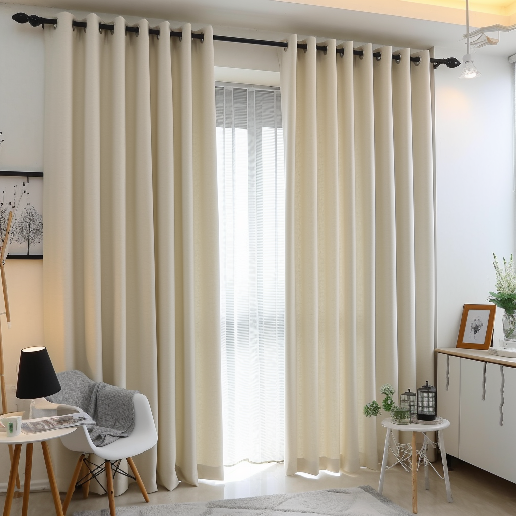 Eyelet Cream Linen Curtain Panel with Blackout Lining - Grommet Curtain