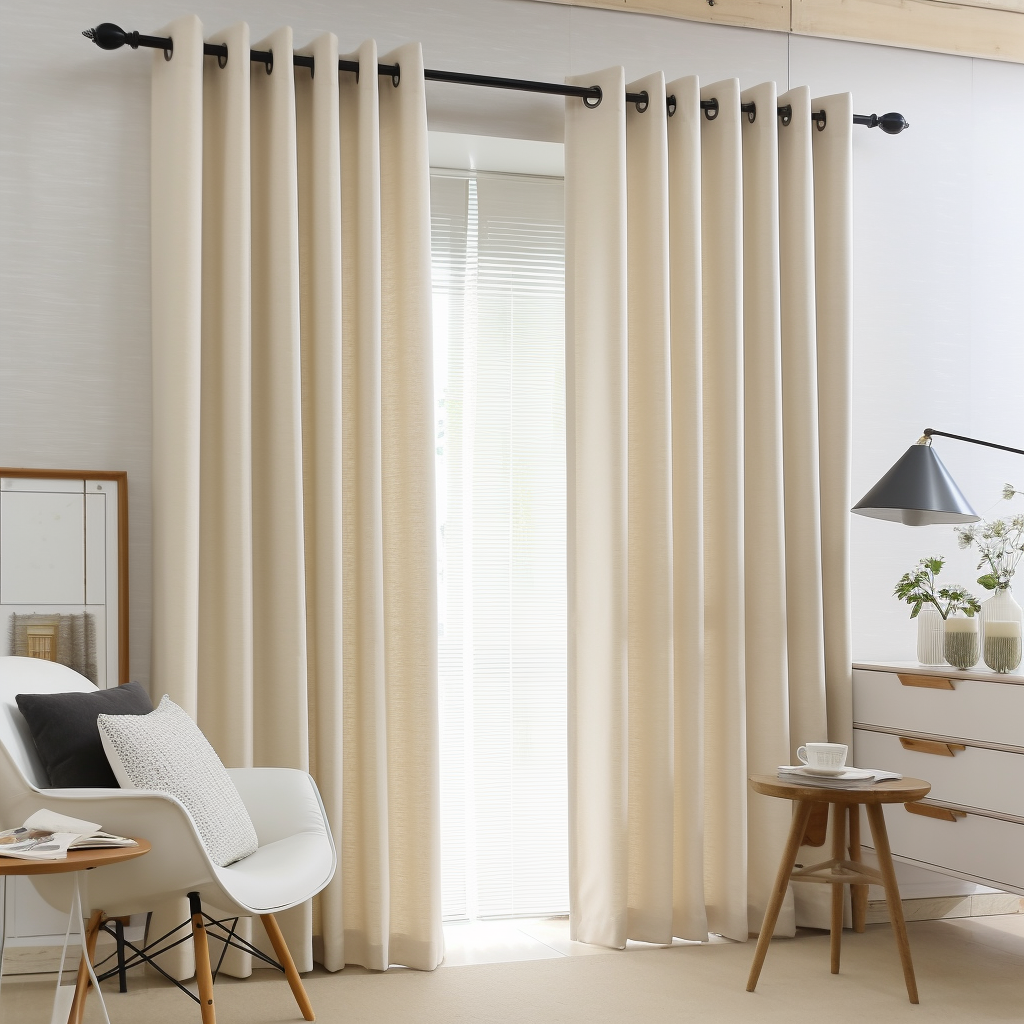 Cream Linen Back Tab Curtain Panel with Blackout Lining - Custom Width, Custom Length