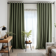 Eyelet Sage Green Linen Curtain Panel with Blackout Lining - Grommet Curtain