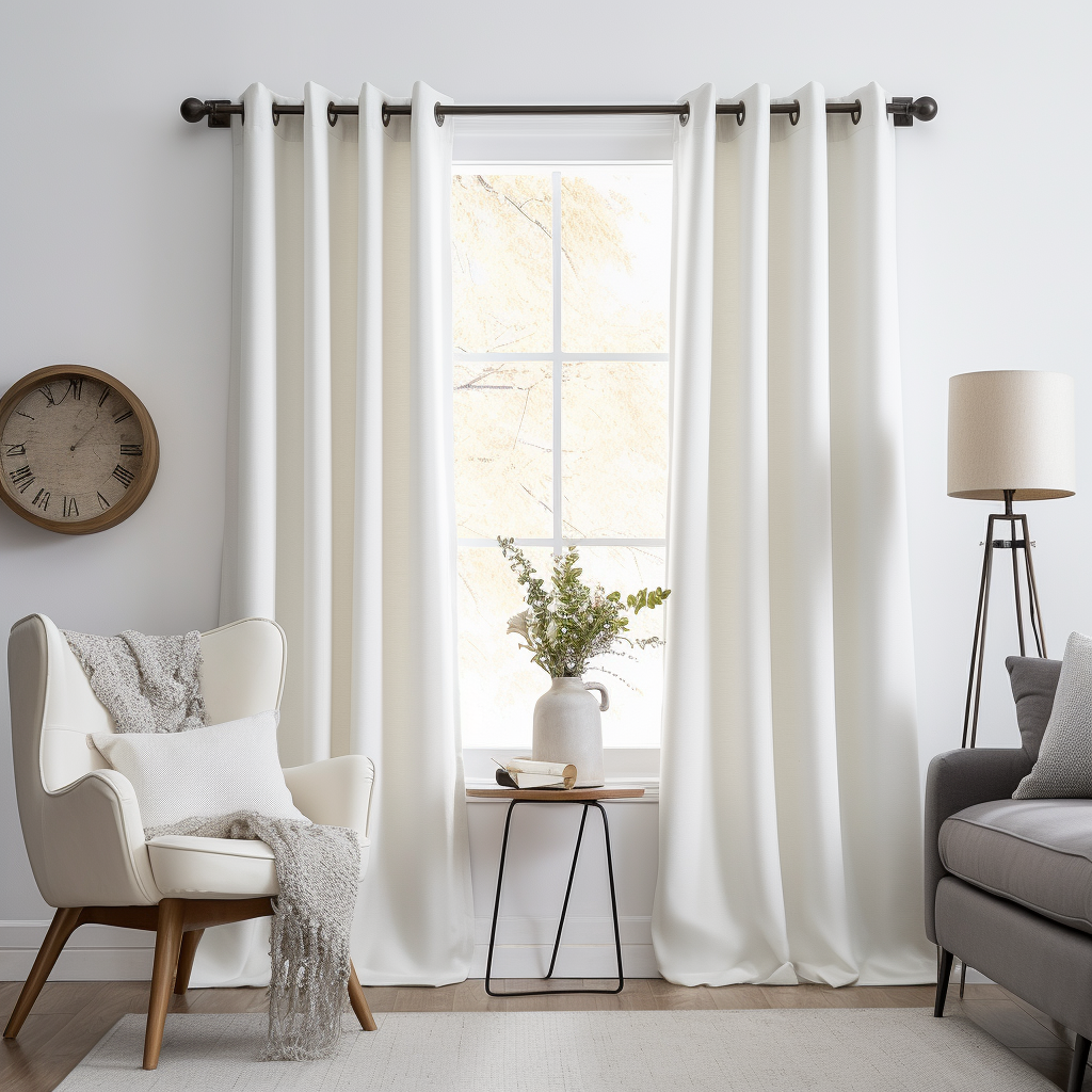 Grommet White Linen Curtain Panel with Blackout Lining - Eyelet Top Drapes