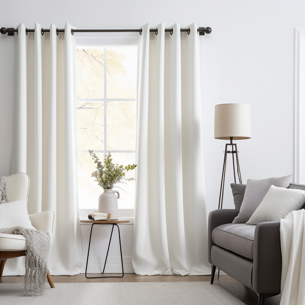 Grommet White Linen Curtain Panel with Blackout Lining - Eyelet Top Drapes