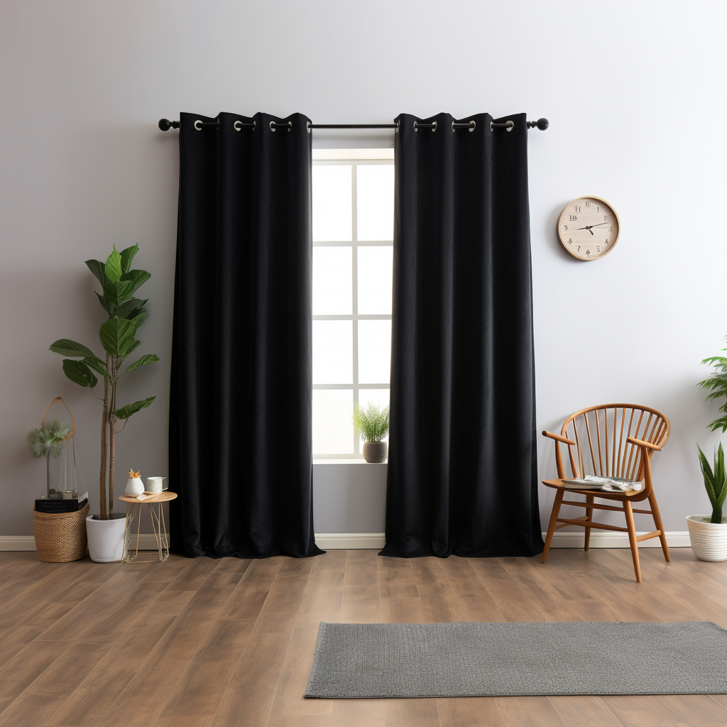 Eyelet Top Black Linen Curtain Panel with Blackout Lining - Grommet Top Drapes