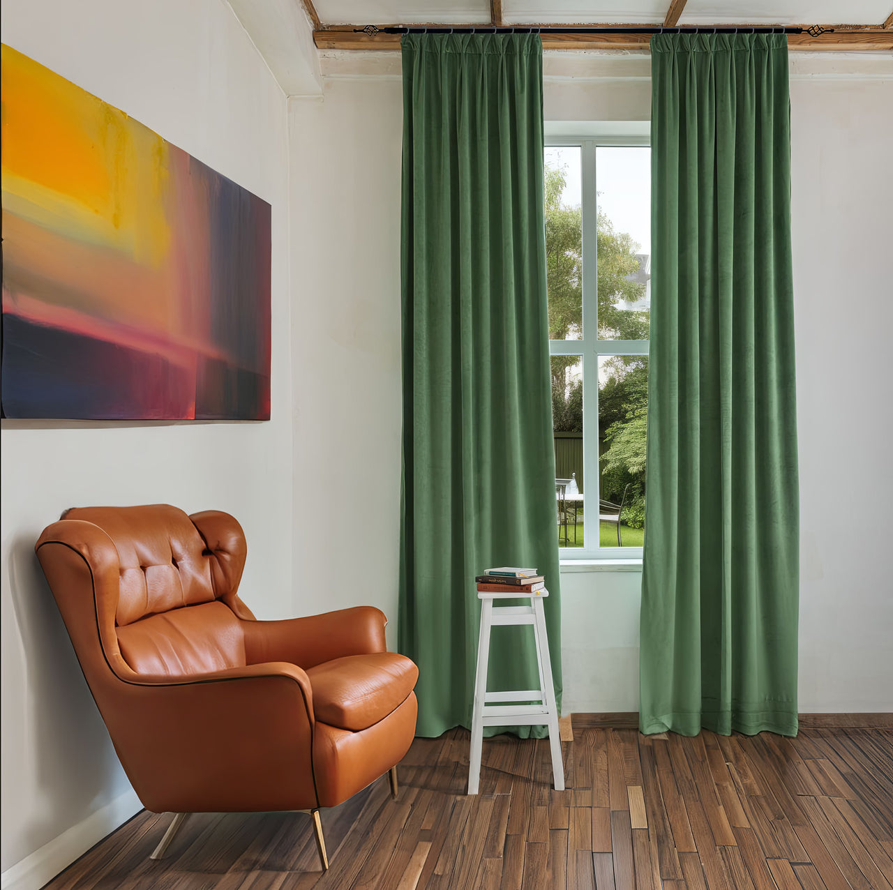 Fern Green Velvet Pinch Pleat Curtains