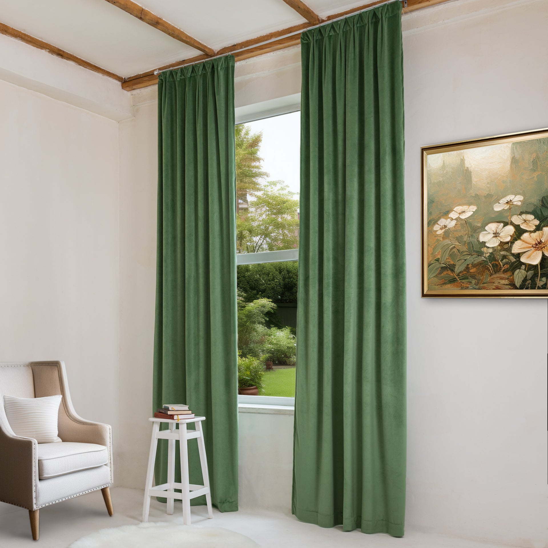 Fern Green Velvet Pinch Pleat Curtains