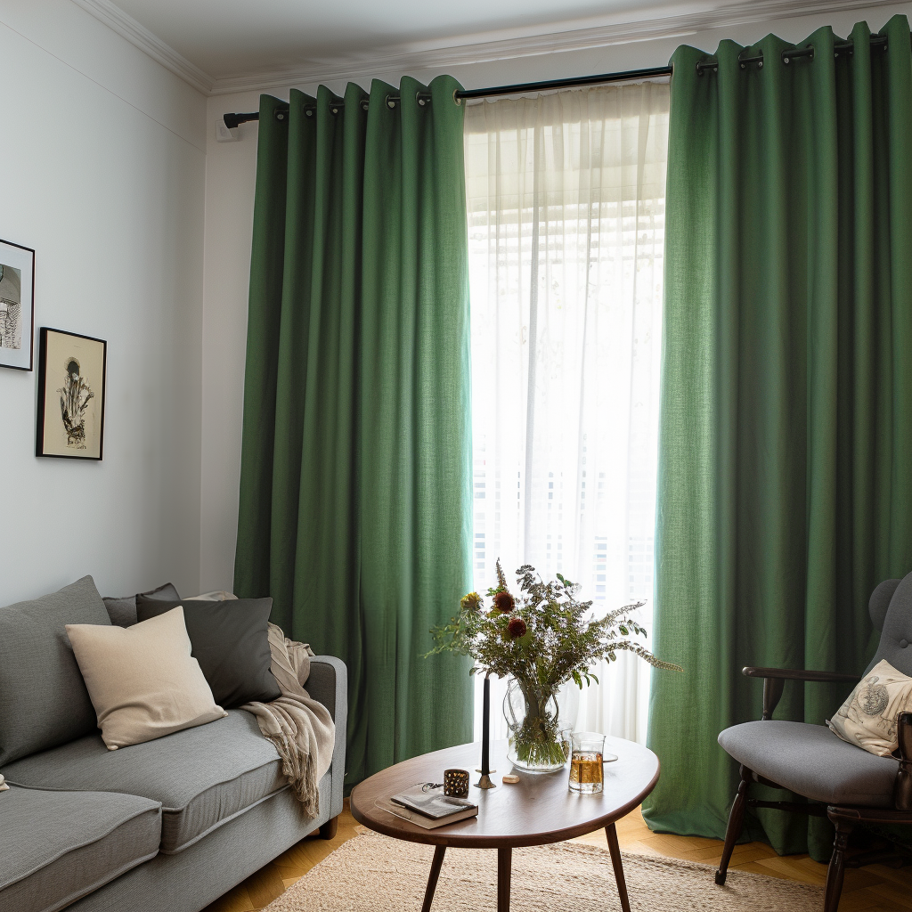 Forest Green Linen Eyelet Linen Curtain Panel - Custom Width and Length, @Heading: No Lining