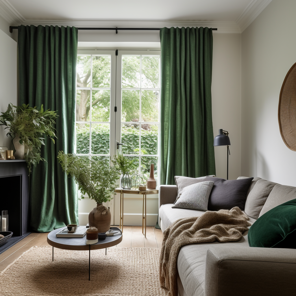 Forest Green Linen Back Tab Curtain Panel - Custom Width and Length, @Heading: No Lining