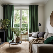Forest Green Linen Back Tab Curtain Panel - Custom Width and Length, @Heading: No Lining