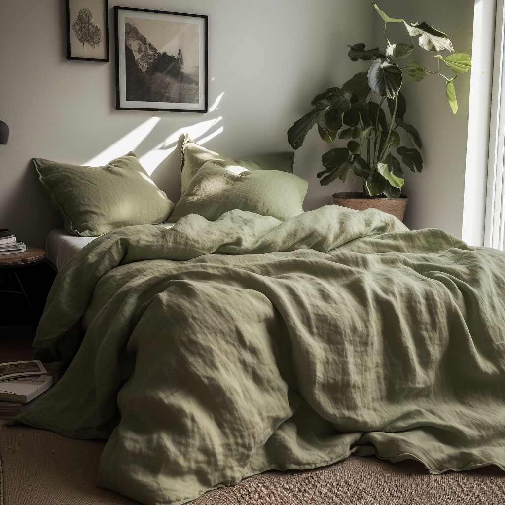 Luxury Belgian Linen Duvet Cover - Zipper or Buttons - King, Single, Double, Superking, Emperor Sizes, Colour: Asparagus