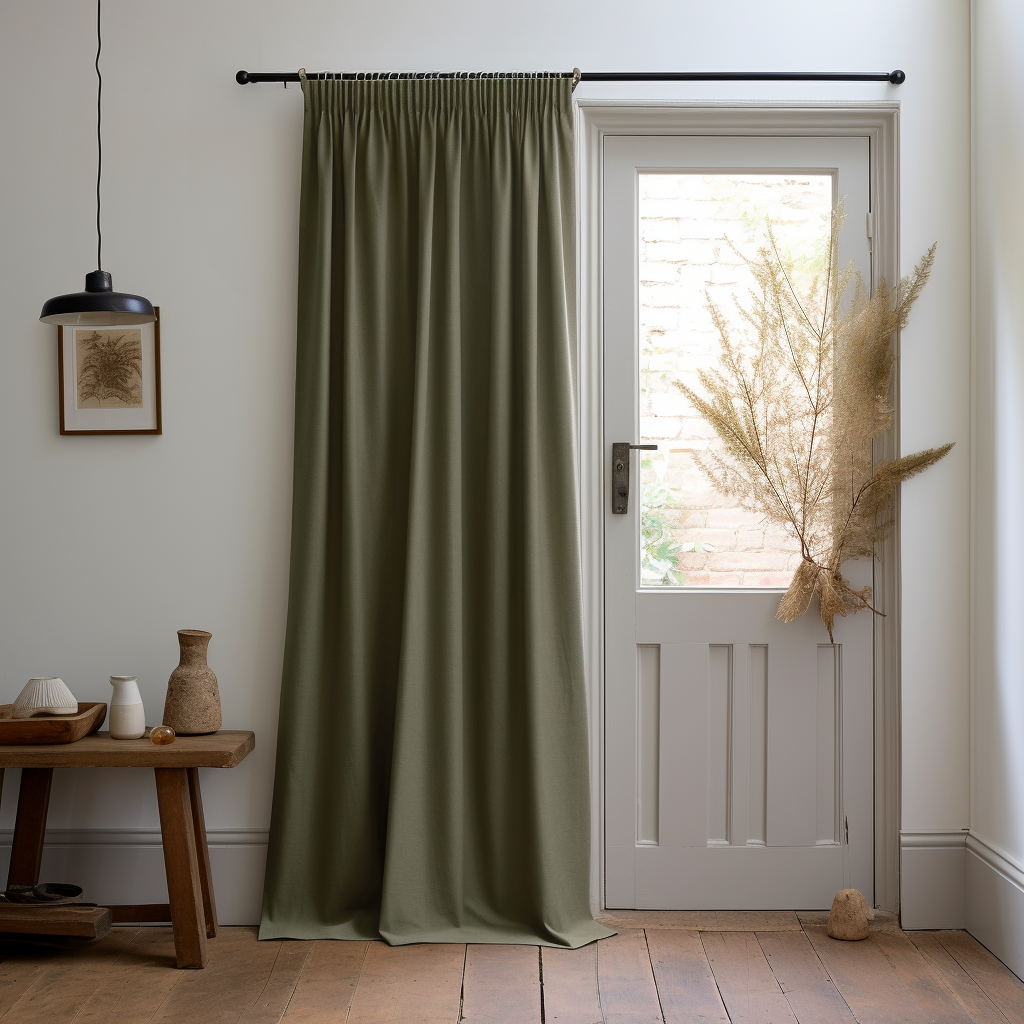 Green Pencil Pleat Thermal Insulated Door Curtain