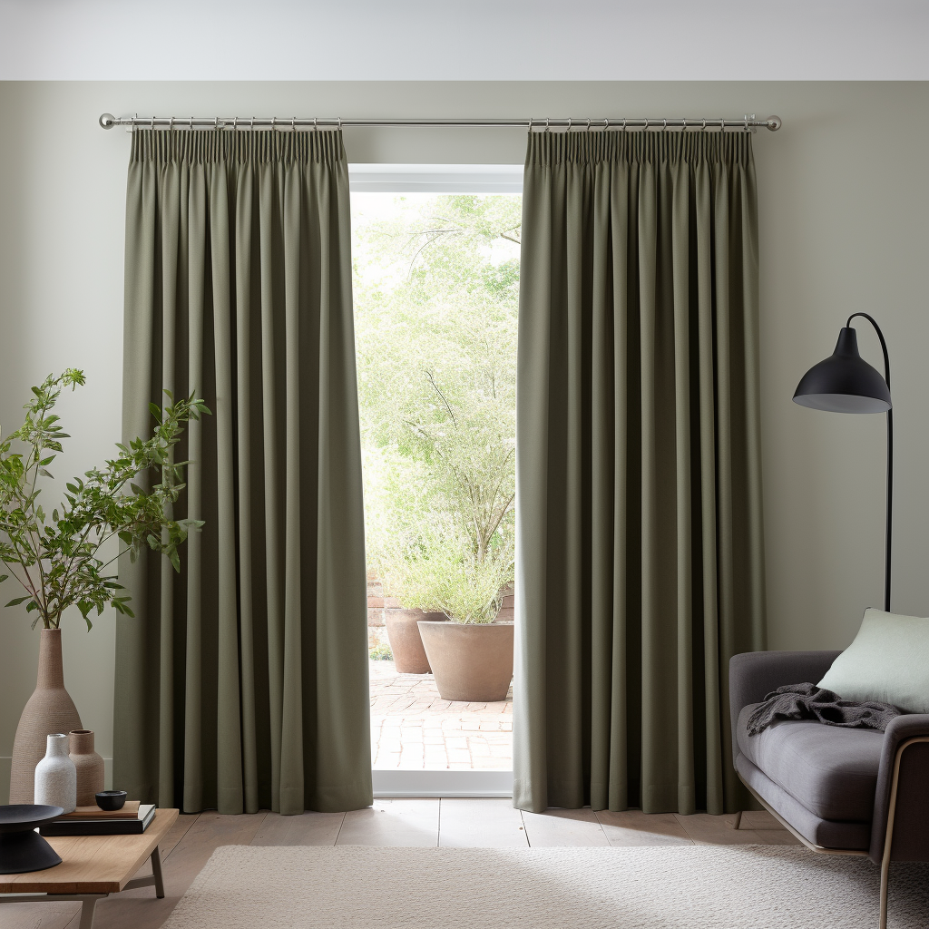 Green Pencil Pleat Thermal Insulated Total Blackout Linen Curtain - Custom Width and Length