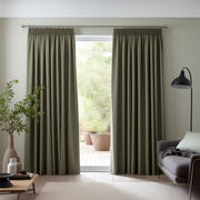 Green Pencil Pleat Thermal Insulated Total Blackout Linen Curtain - Custom Width and Length