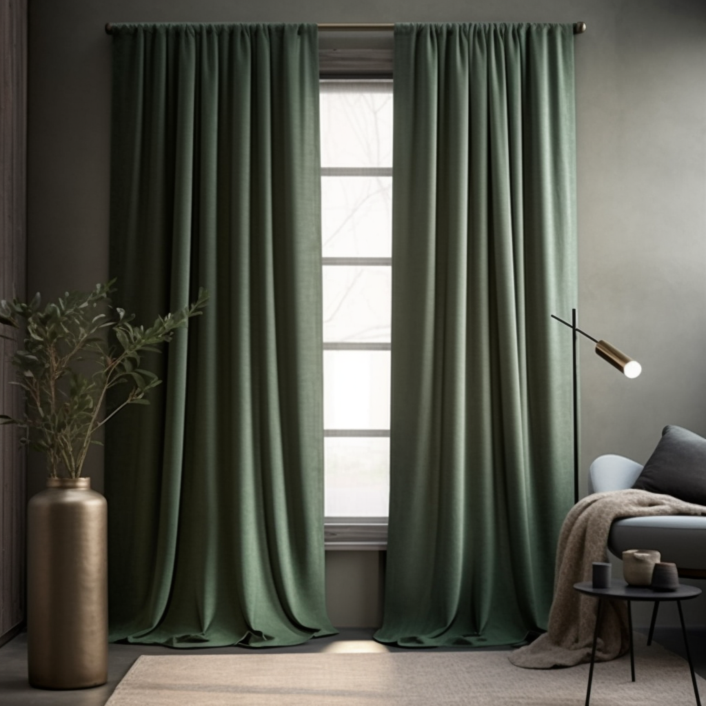Green Rod Pocket Thermal Insulated Total Blackout Linen Curtain - Custom Width and Length, Color: Rod Pocket