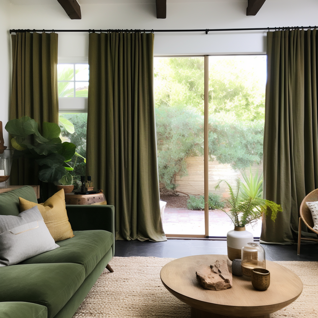 Green S-Fold Thermal Insulated Total Blackout Linen Curtain - Custom Width and Length - Suitable for Rings and Hooks or Tracks, Color: Moss Green 