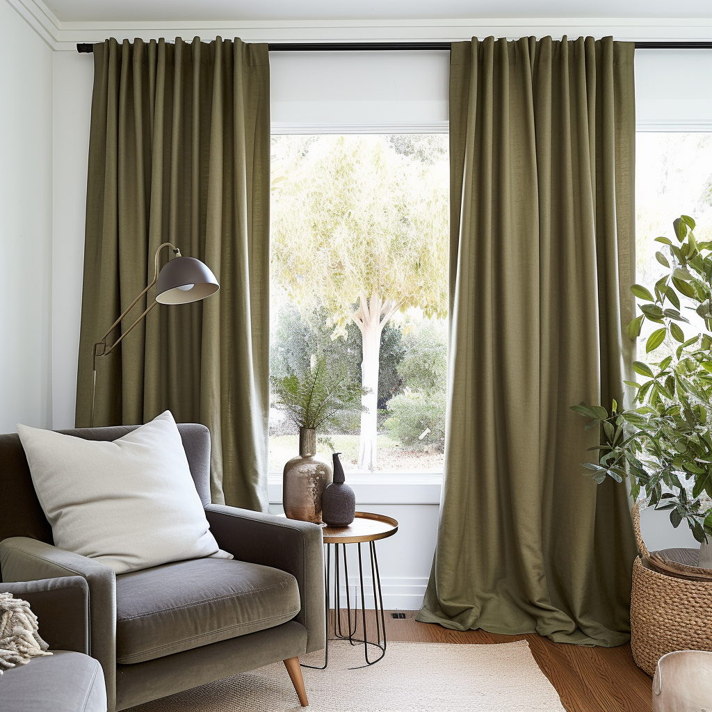 Green Soundproof Linen Curtains With Back Tabs