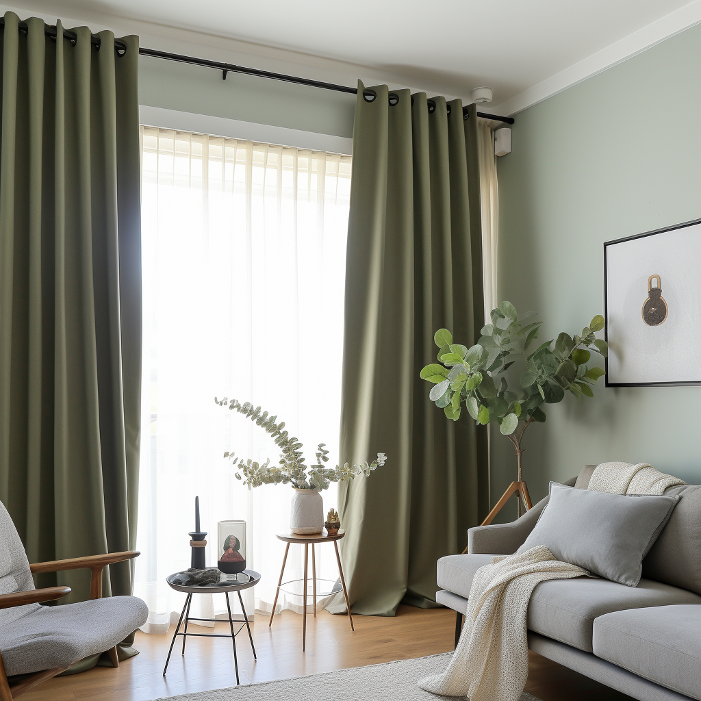 Green Thermal Insulated Total Blackout Eyelet Linen Curtain - Custom Width and Length, Color: Sage Green