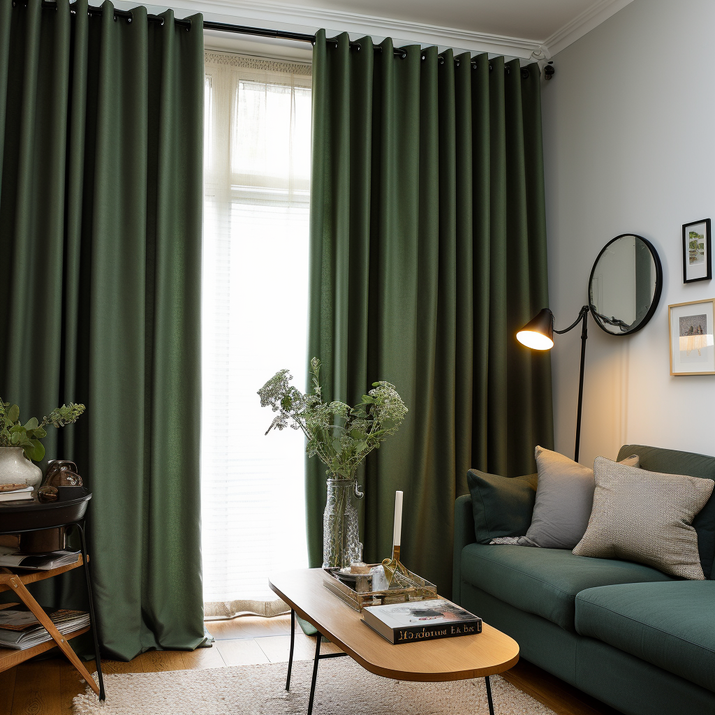 Green Thermal Insulated Total Blackout Eyelet Linen Curtain - Custom Width and Length, Color: Forest Green