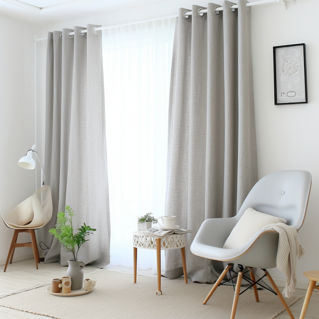 Grey Eyelet Linen Curtain Panel with Cotton Lining - Custom Sizes & Colours