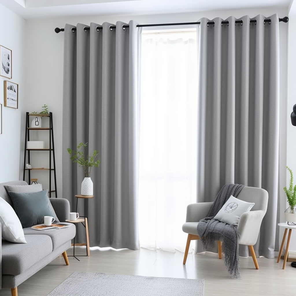 Grey Grommet Linen Curtain Panel with Blackout Lining - Custom Sizes & Colours