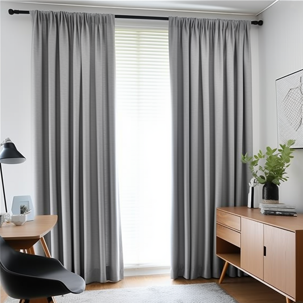 Grey Linen Rod Pocket Curtain Panel with Blackout Lining - Custom Sizes & Colours