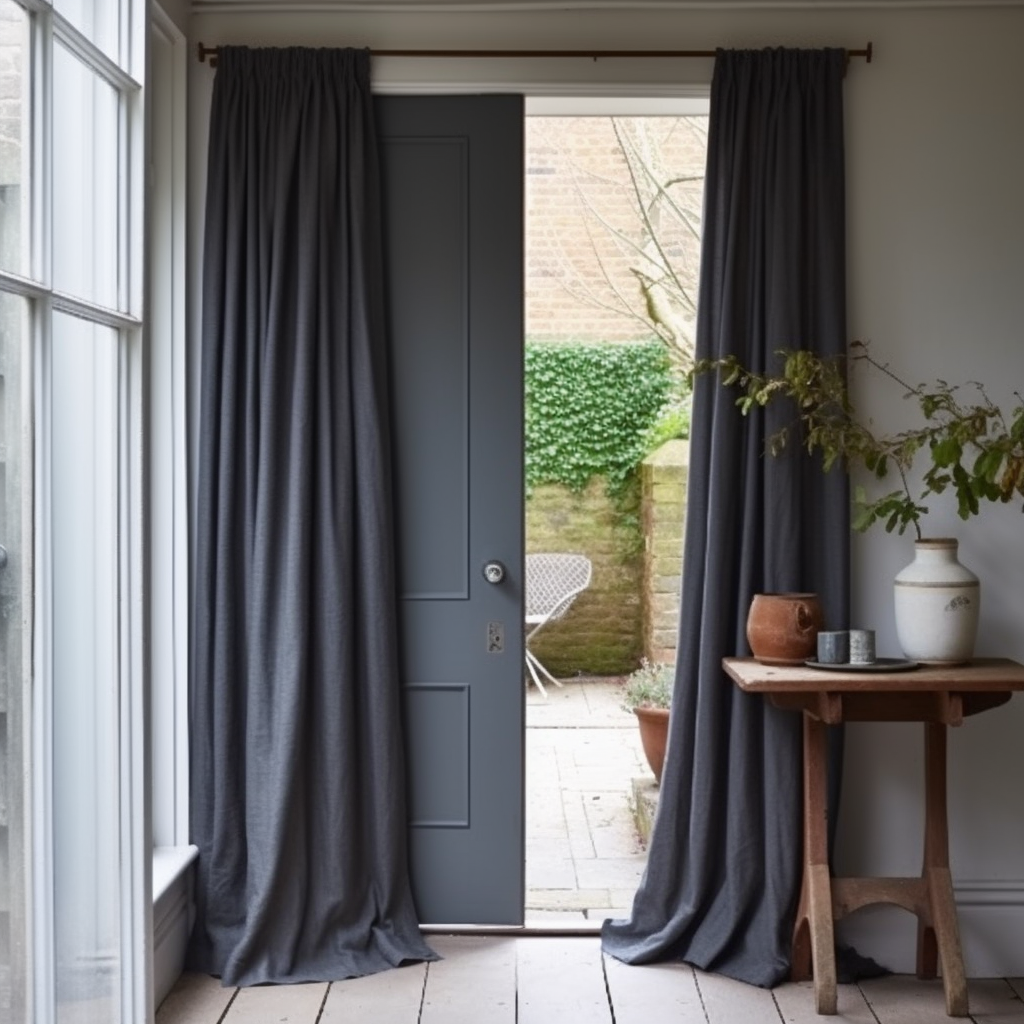 Pencil Pleat Thermal Door Curtain in Dim Grey Colour
