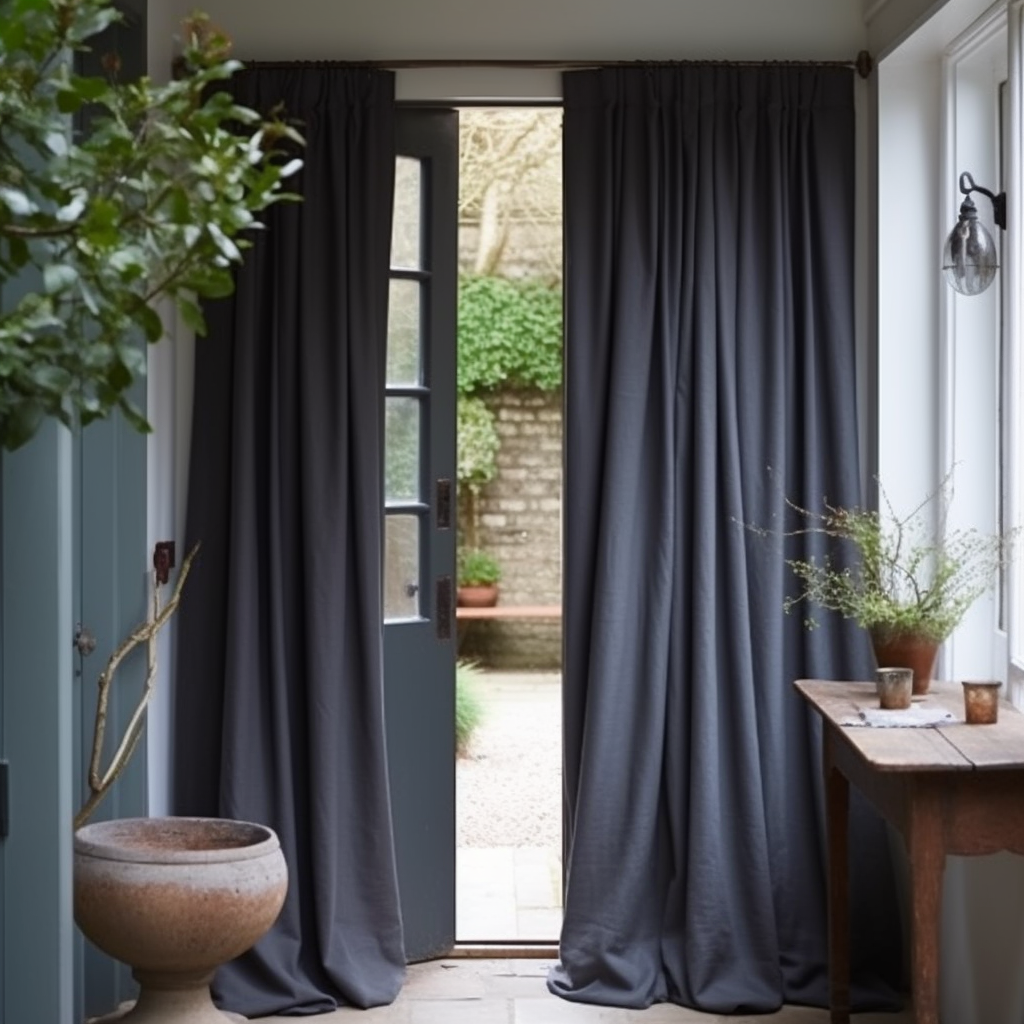 Pencil Pleat Thermal Insulated Door Curtain in Charcoal Grey Colour